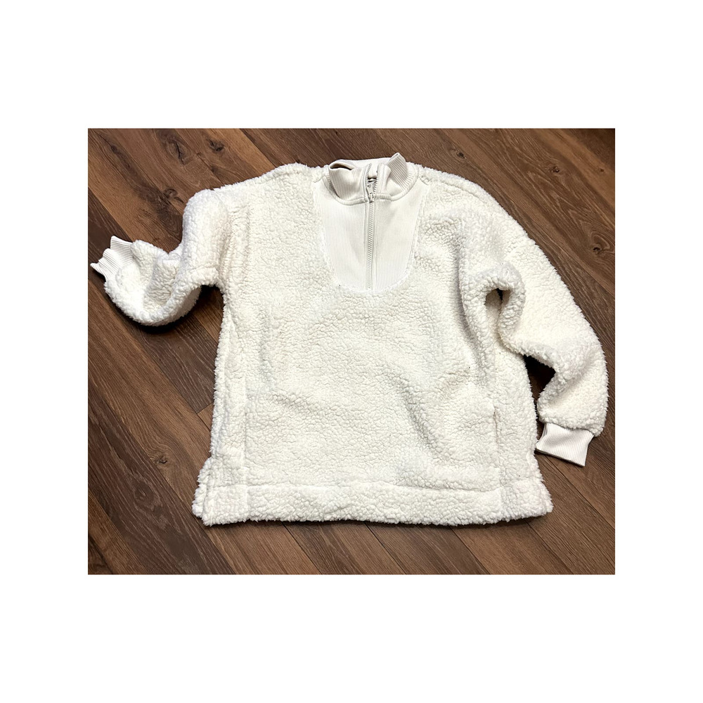 Aerie Dream Sherpa White Quarter Zip Pullover Sweatshirt Sweater Jacket Sz Med - Picture 6 of 9